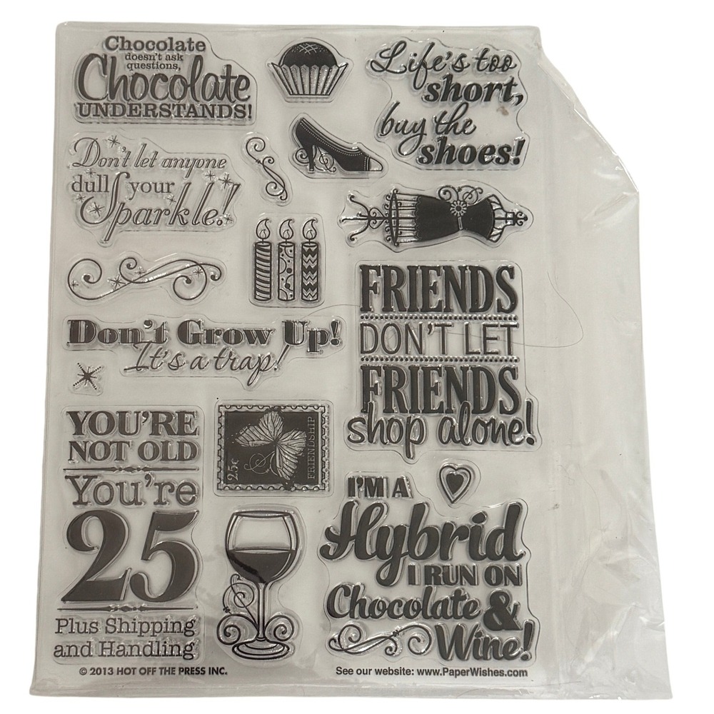 Hot Off The Press X14901 Clear Acrylic Stamps Chocolate Wine Birthday 8x6 Sheet